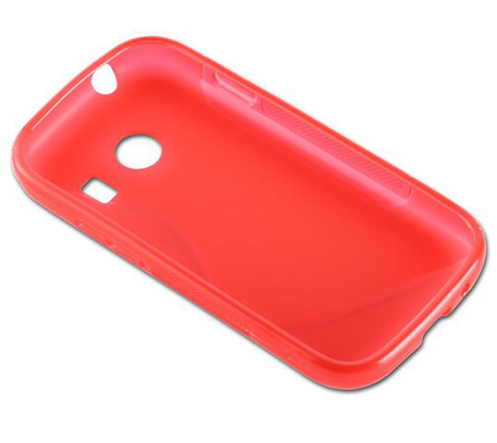 Una custodia rossa per telefono con ritagli per fotocamera e flash.