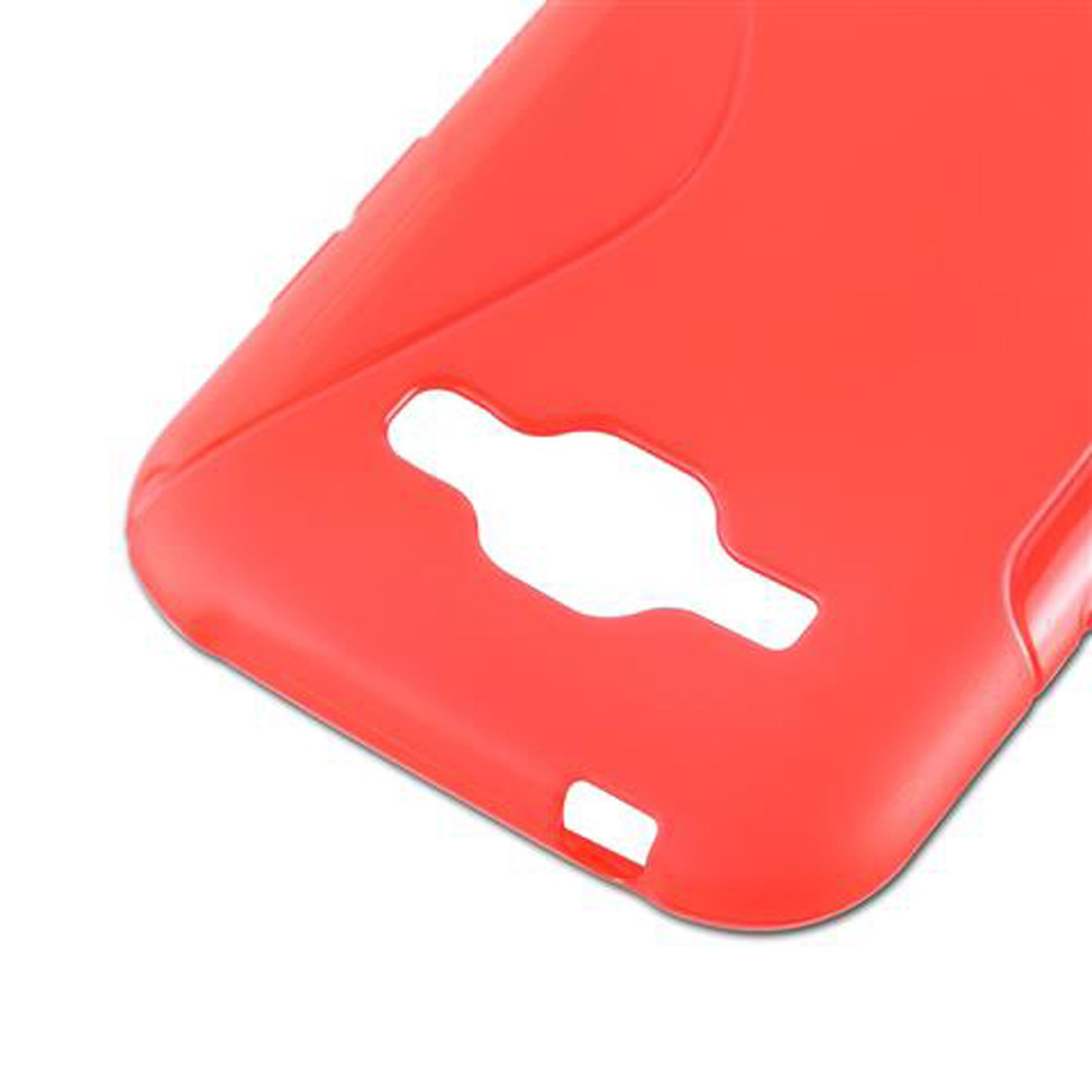 Custodia rossa per telefono con ritagli per fotocamera e flash.