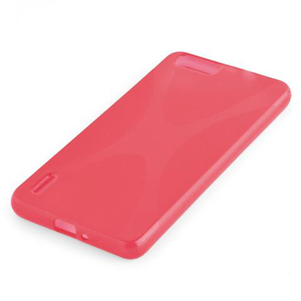 Una cover rossa per telefono su sfondo bianco.