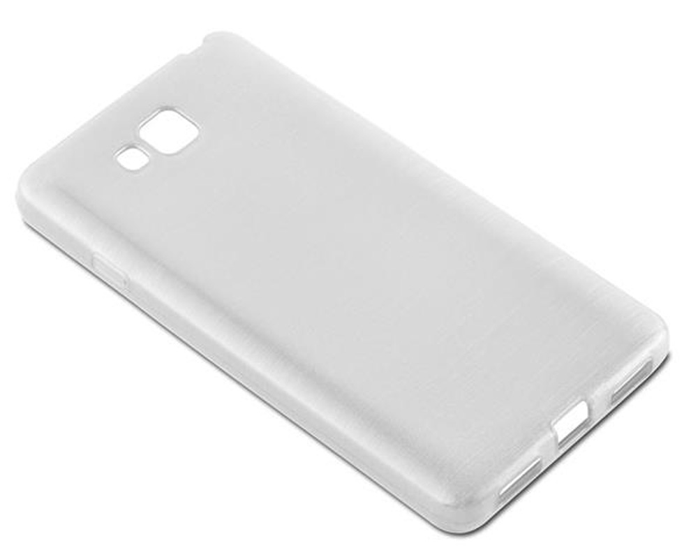 Una funda de teléfono blanca de plástico con recortes para cámara y puertos.
