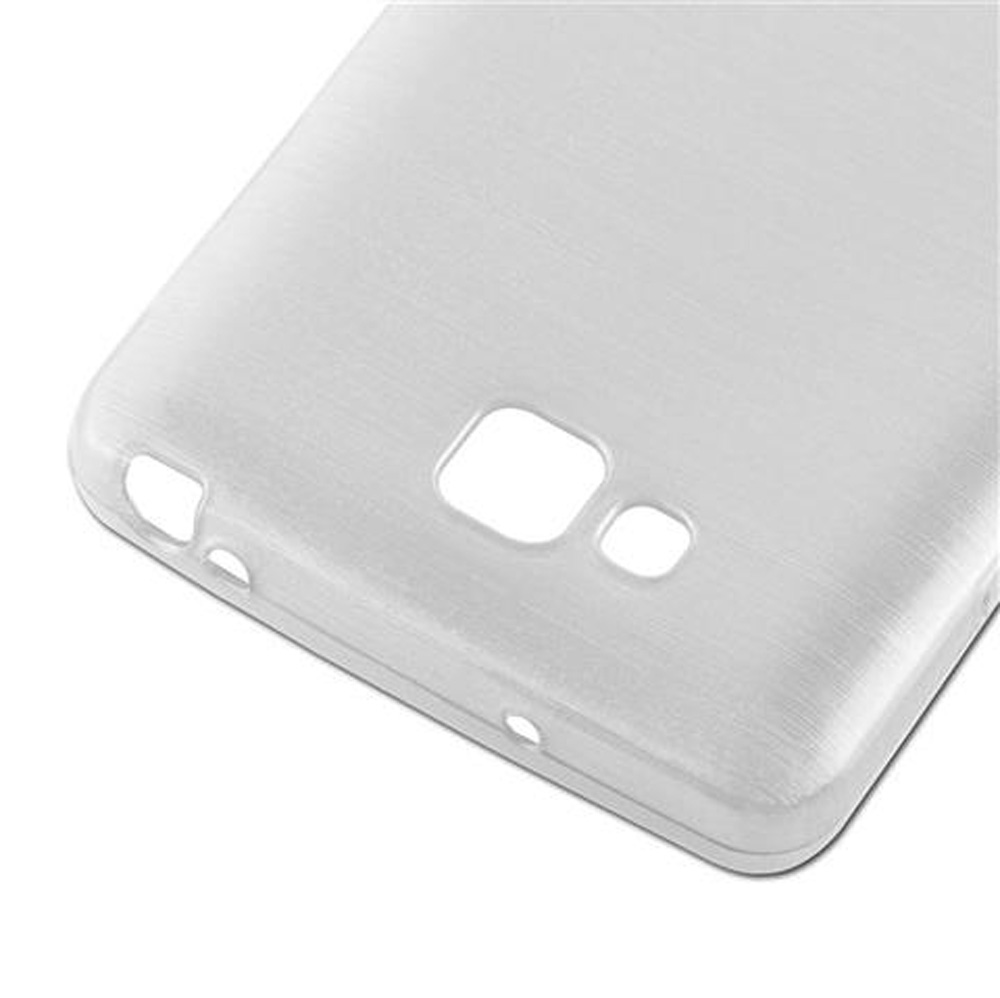 Funda blanca para teléfono con recortes para cámara y puertos.