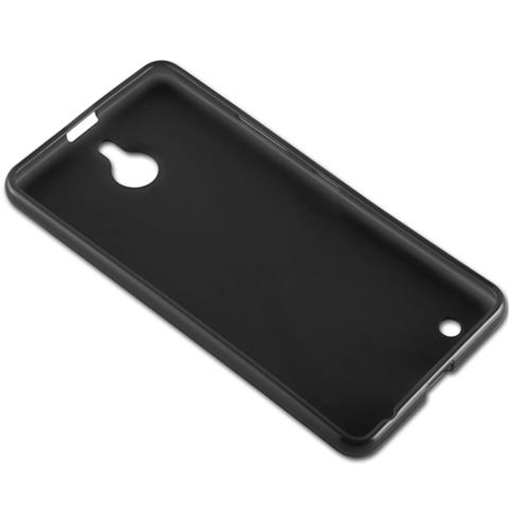 Schwarze Handyhülle mit Aussparungen für Kamera und Anschlüsse.