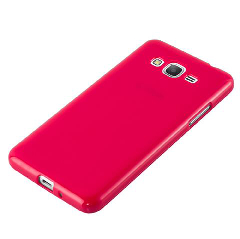 Una custodia rossa per telefono con ritaglio fotocamera e flash.