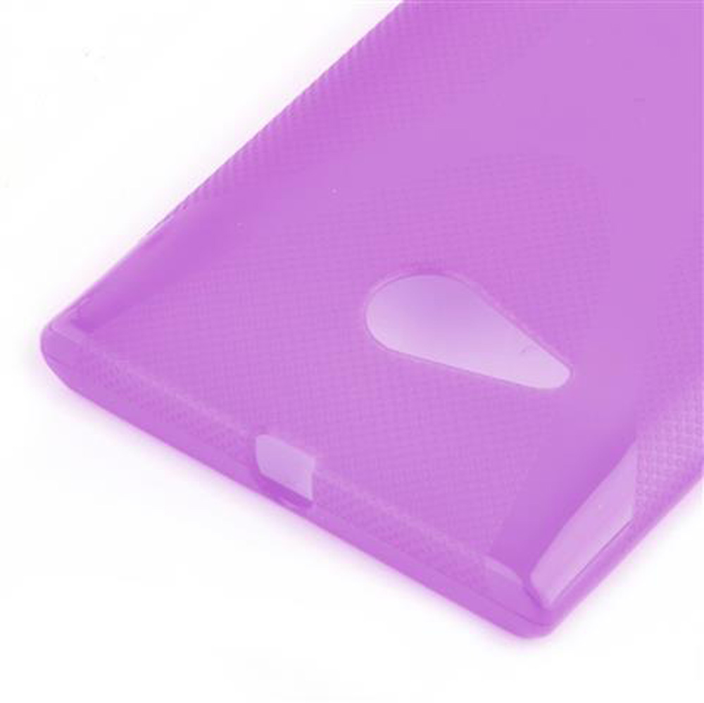 Una custodia viola per telefono con ritagli per fotocamera e pulsanti.