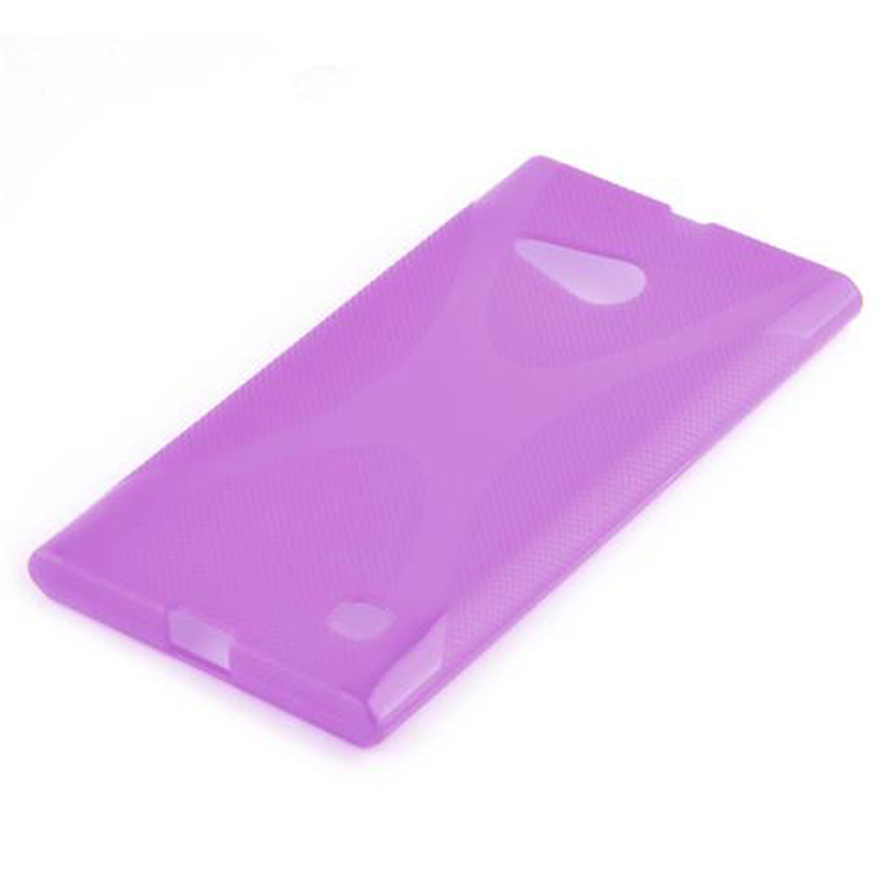 Cover viola traslucida per telefono con ritagli per fotocamera e pulsanti.
