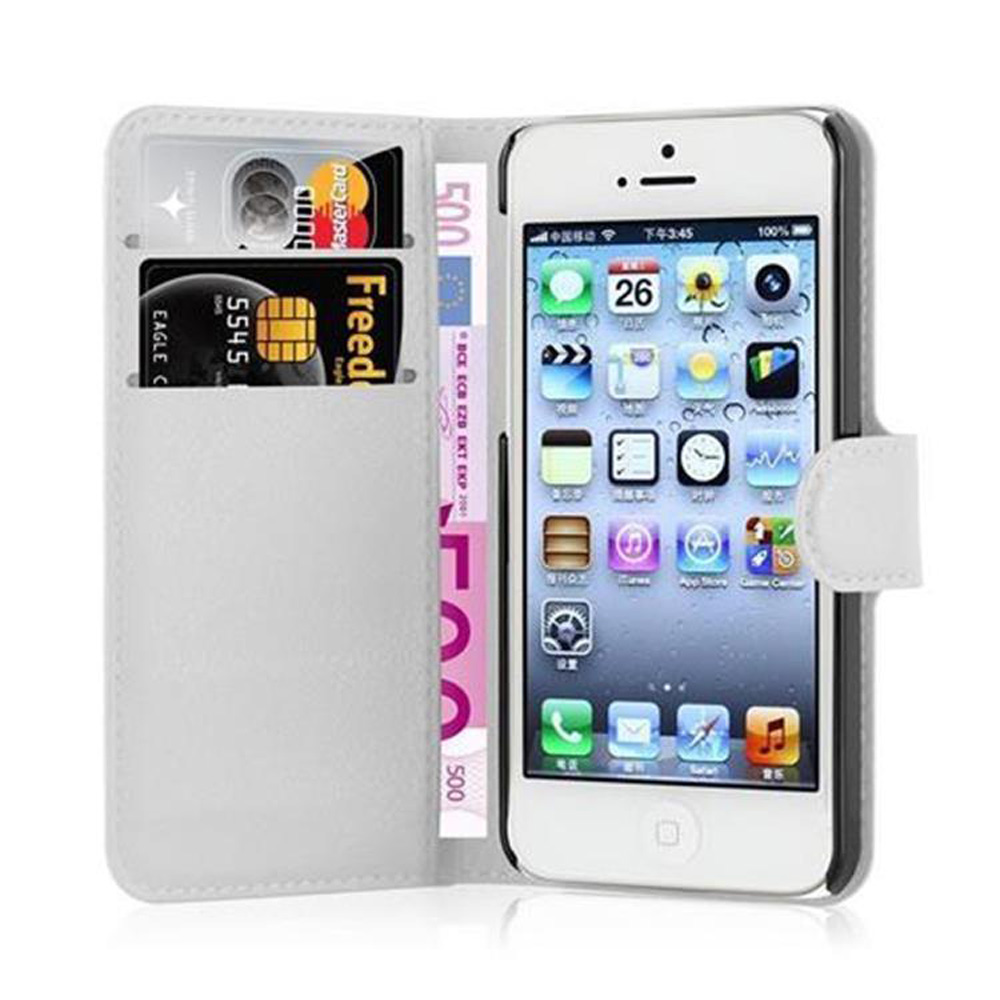 Custodia bianca per iPhone con slot per carte e banconote.