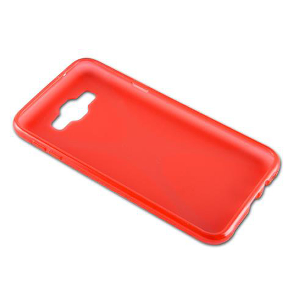 Una cover rossa per telefono con ritagli per fotocamera e pulsanti.