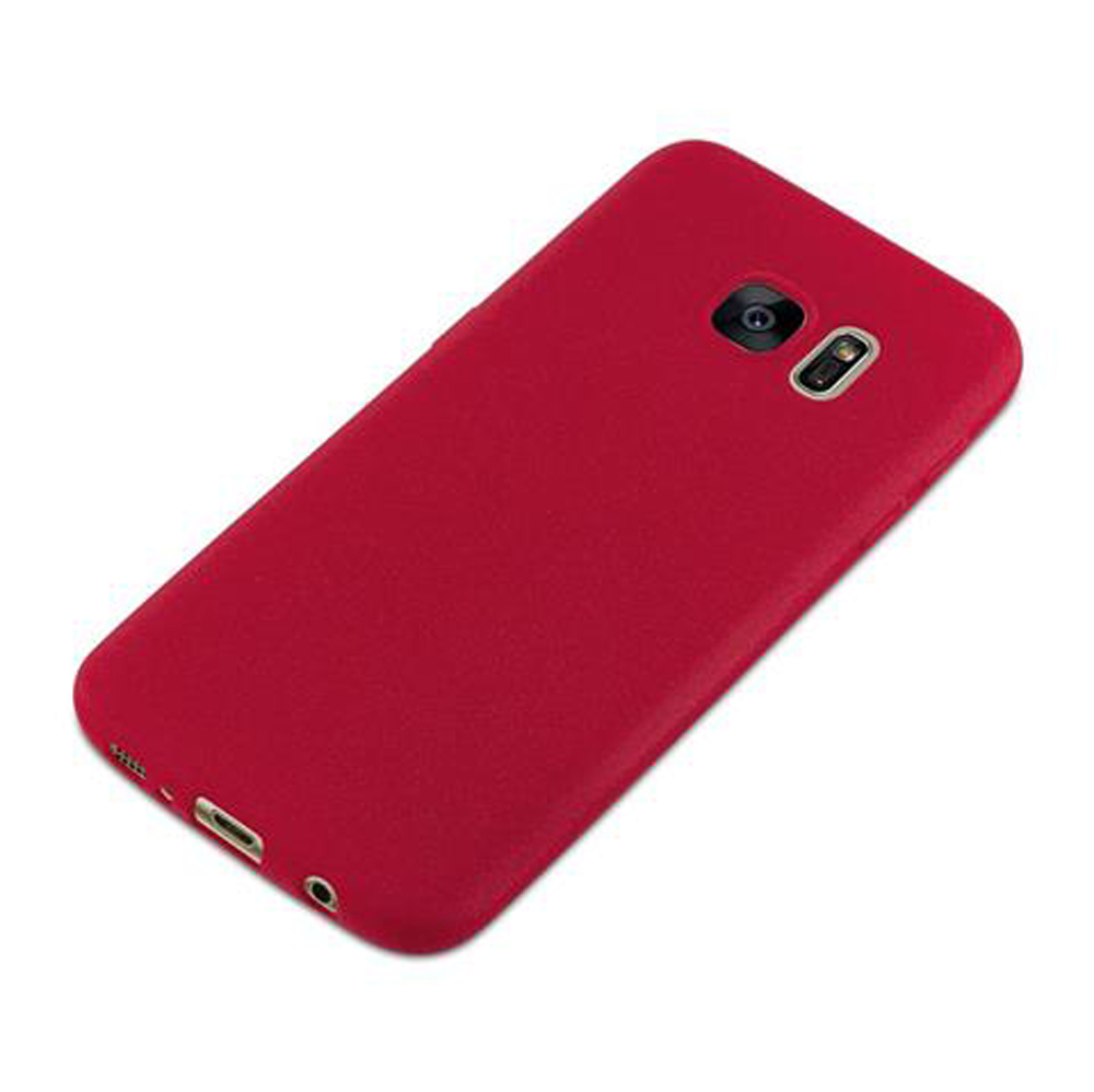 Una custodia per telefono rossa con modulo fotocamera e porte.