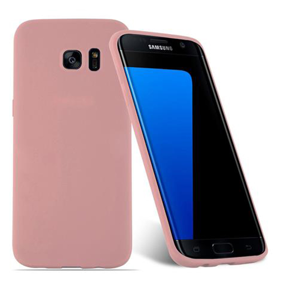 Un teléfono Samsung rosa con funda.