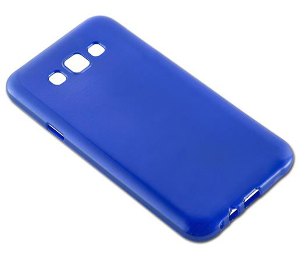 Una cover blu per telefono con ritagli per fotocamera e pulsanti.