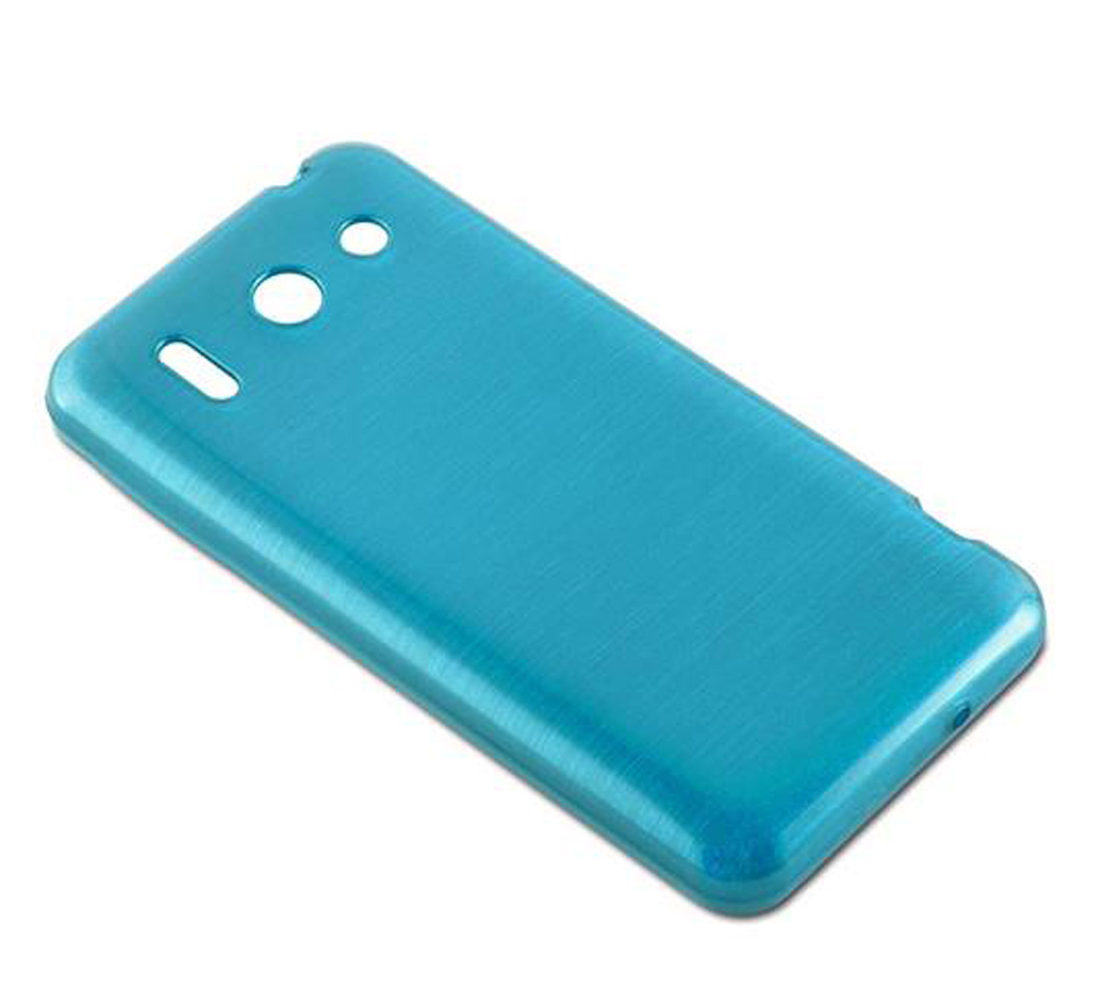 Una cover per telefono turchese con finitura opaca e ritagli per fotocamera.