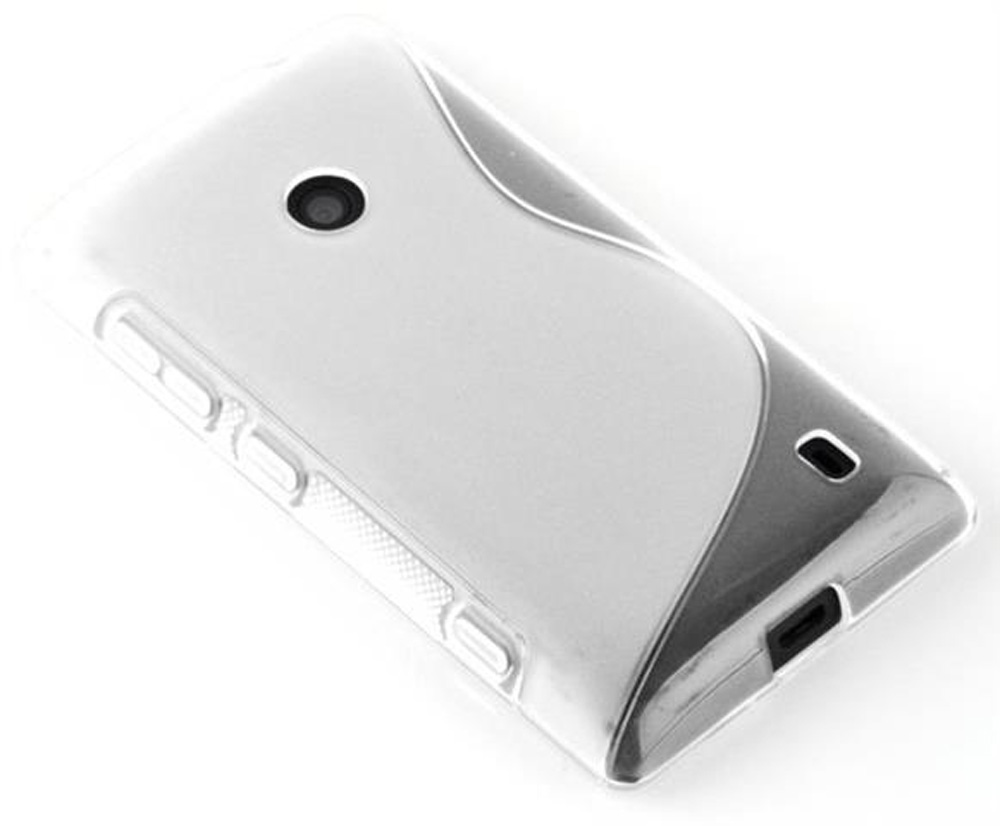 Custodia trasparente per telefono con ritaglio fotocamera e pulsanti laterali.