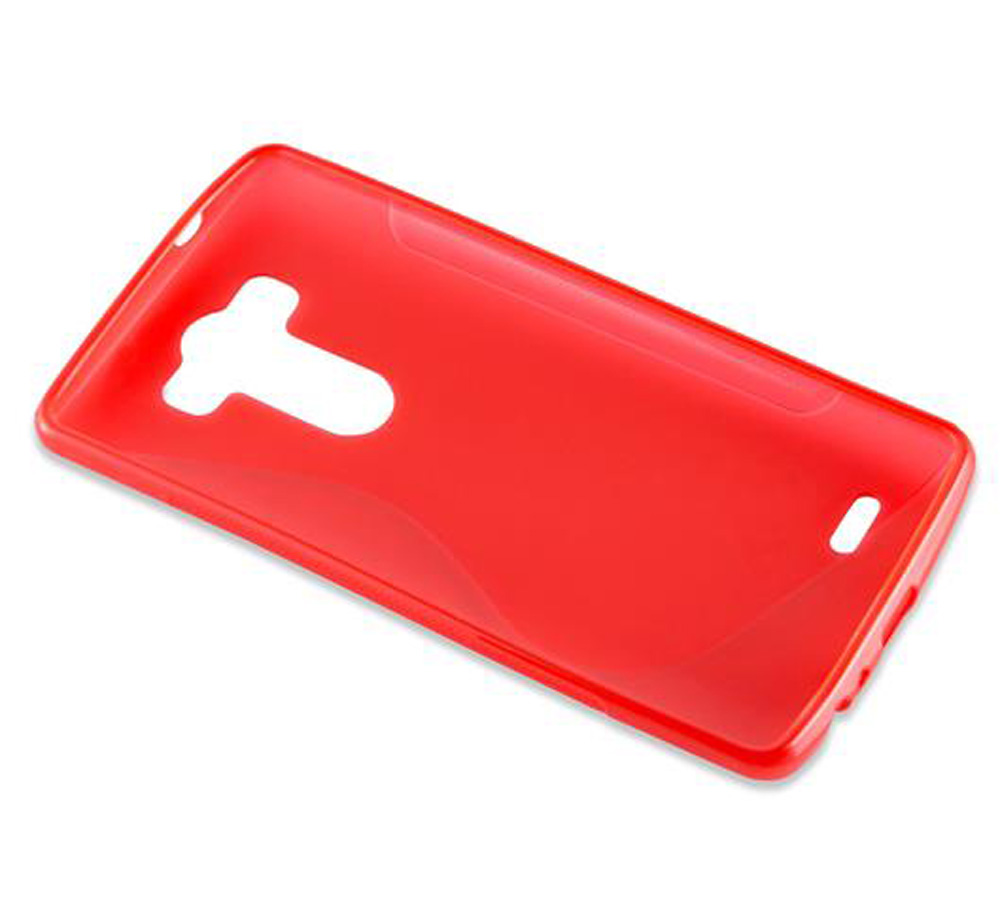Una cover rossa per telefono con ritagli per fotocamera e pulsanti.