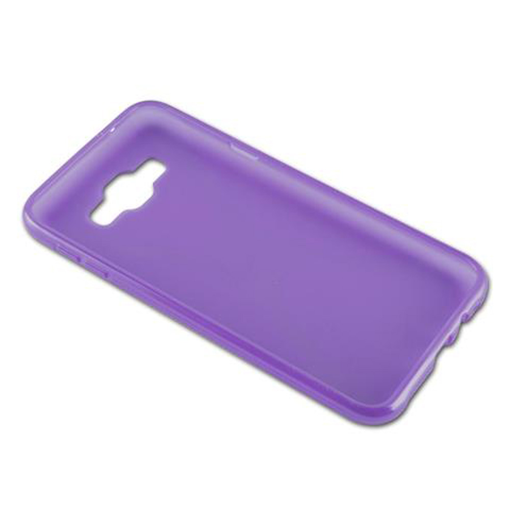 Custodia viola per telefono con ritagli per fotocamera e pulsanti, su sfondo bianco.
