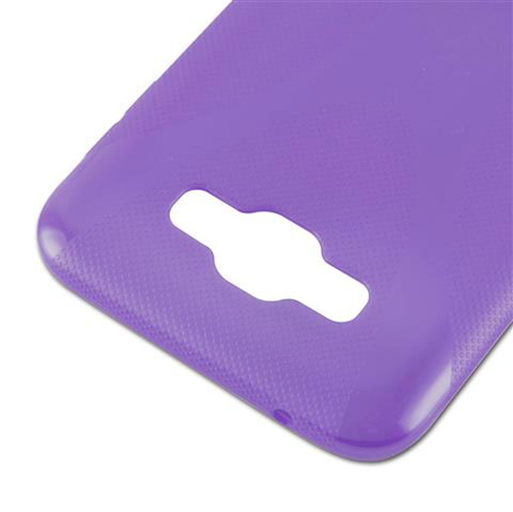 Custodia viola per telefono con ritagli per fotocamera e flash.