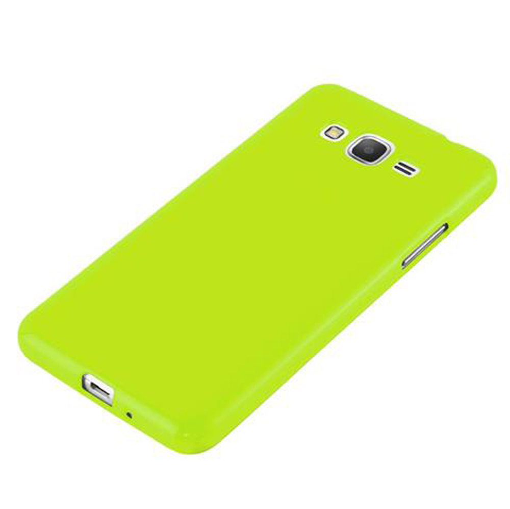 Ein hellgrünes Smartphone mit Kamera und Ladeanschluss.