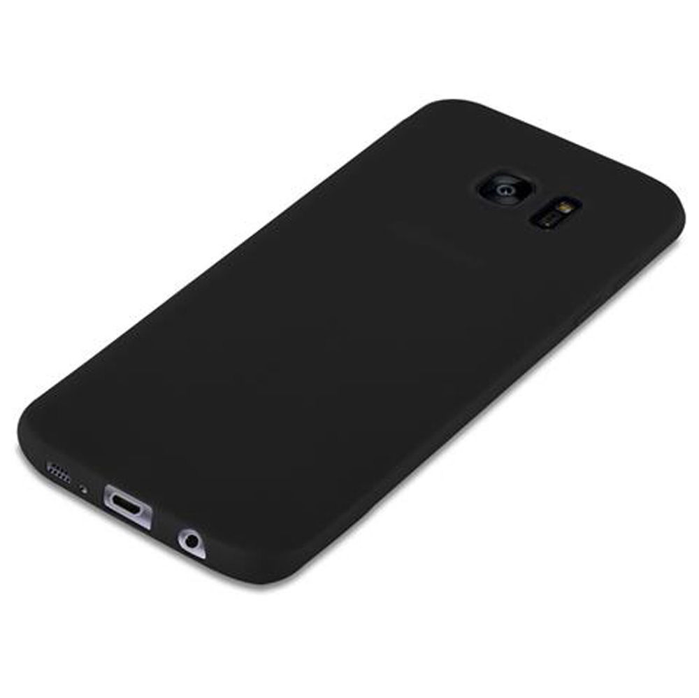 Custodia nera per smartphone, retro con fotocamera e flash. Design minimalista.