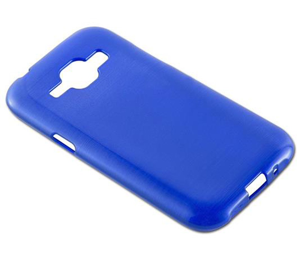 Eine blaue Handyhülle mit Aussparungen für Kamera und Anschlüsse.