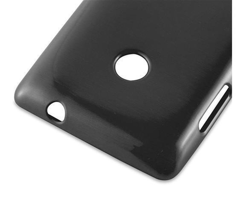 Schwarze Handyhülle mit runden und schmalen Ausschnitten.