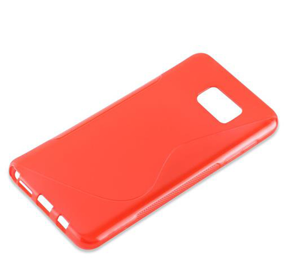 Custodia rossa per telefono con ritagli per fotocamera e pulsanti.