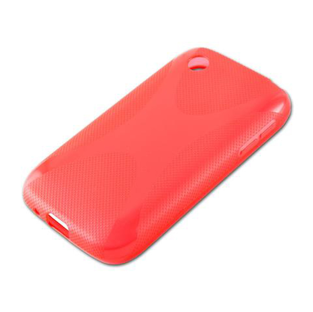 Una custodia rossa brillante con texture a nido d'ape e ritagli.