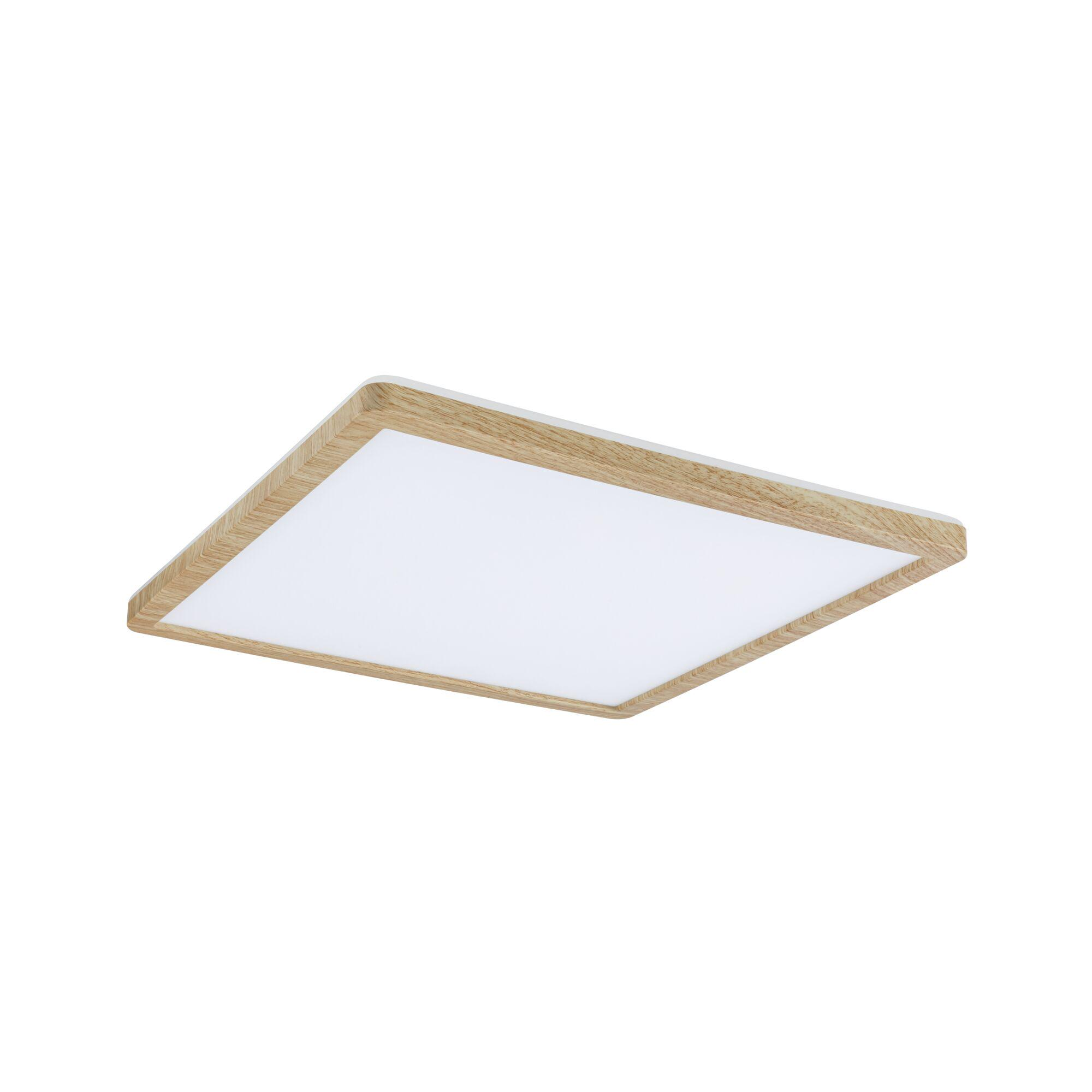 Eine rechteckige Deckenleuchte mit Holzrahmen und diffuser Lichtquelle.