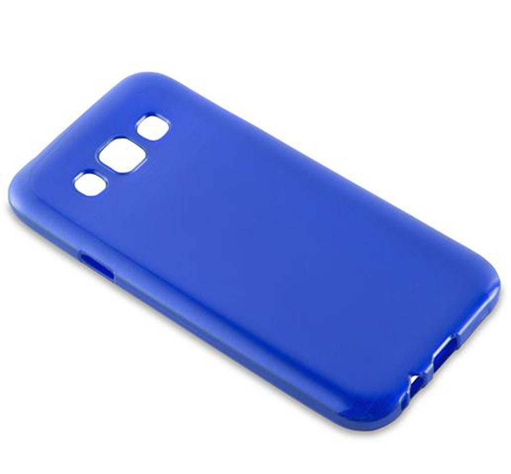 Eine blaue Handyhülle mit Ausschnitten für Kamera und Tasten.