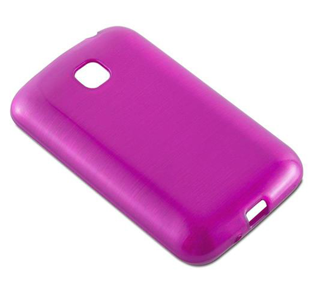 Una funda de teléfono rosa vibrante con recortes para cámara y puertos.