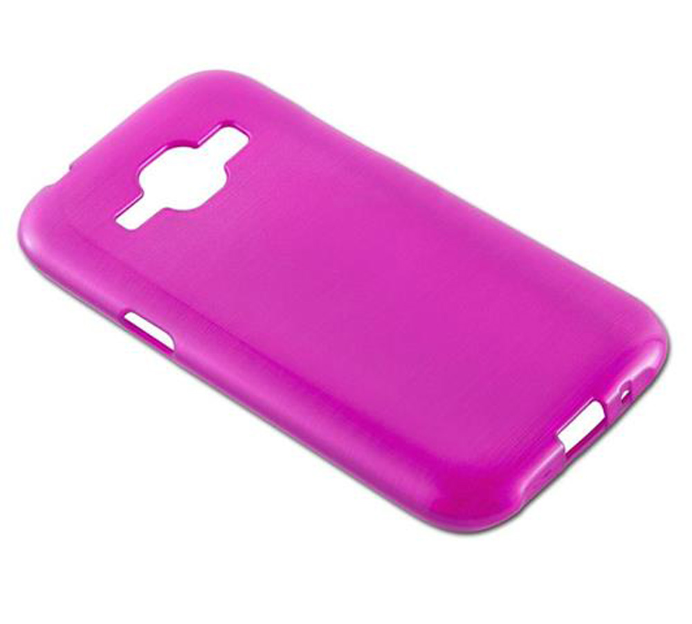 Una cover per telefono magenta liscia con ritagli per fotocamera e porte.