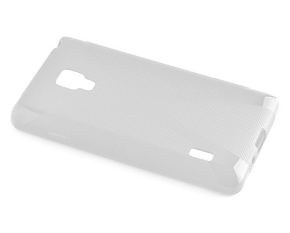 Cover bianca trasparente per telefono con motivo a coste su sfondo bianco.