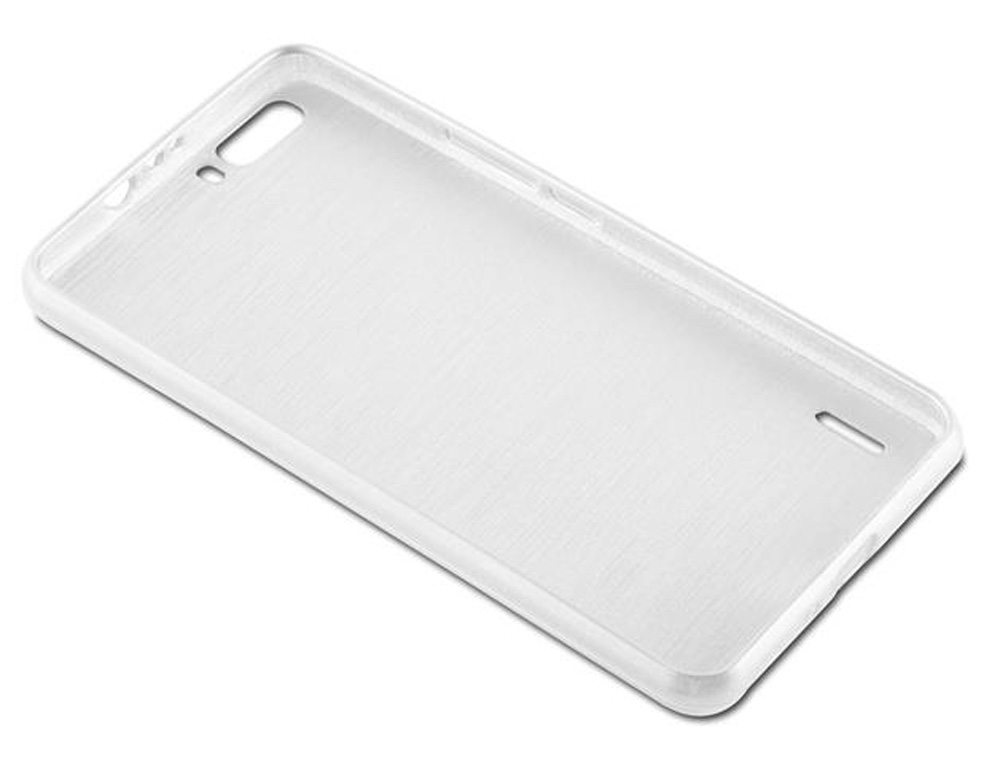 Custodia trasparente per telefono con ritagli per fotocamera e pulsanti.