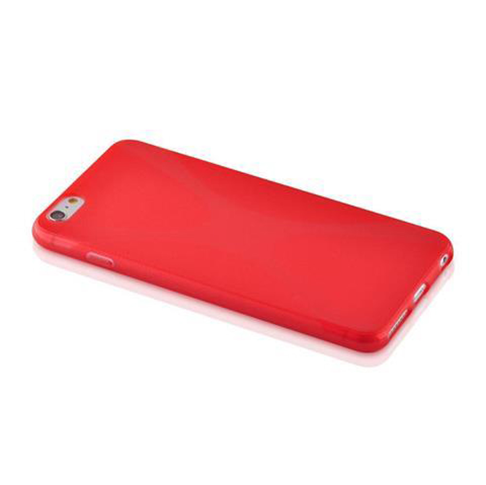 Cover rossa per cellulare su sfondo bianco.