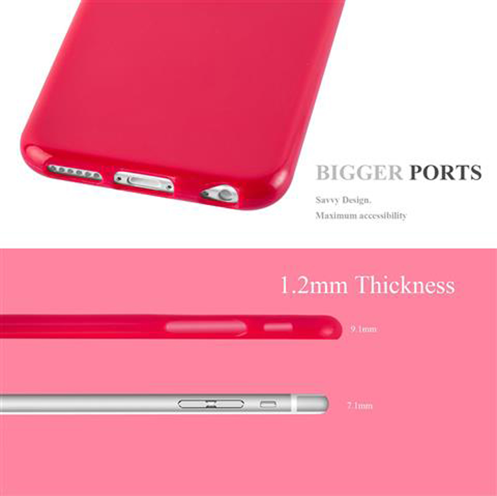 Cover rossa con porte più grandi e spessore 1,2 mm rispetto a 7,1 mm.