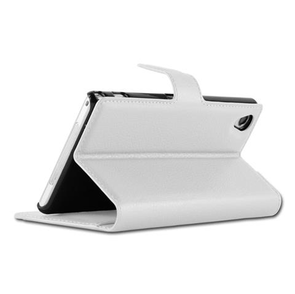 Un tablet bianco in una custodia aperta con supporto.