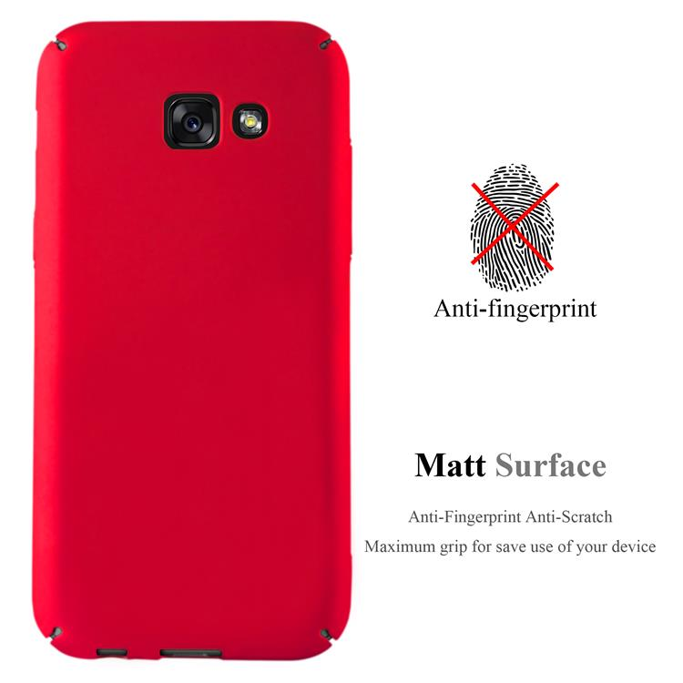 Rote Handyhülle mit Anti-Fingerabdruck- und Matt-Oberflächen-Symbol.