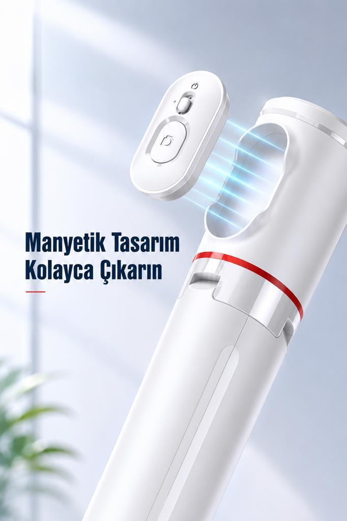 Cihaza bağlanan mavi ışık hüzmeli beyaz, ayrılabilir sap.