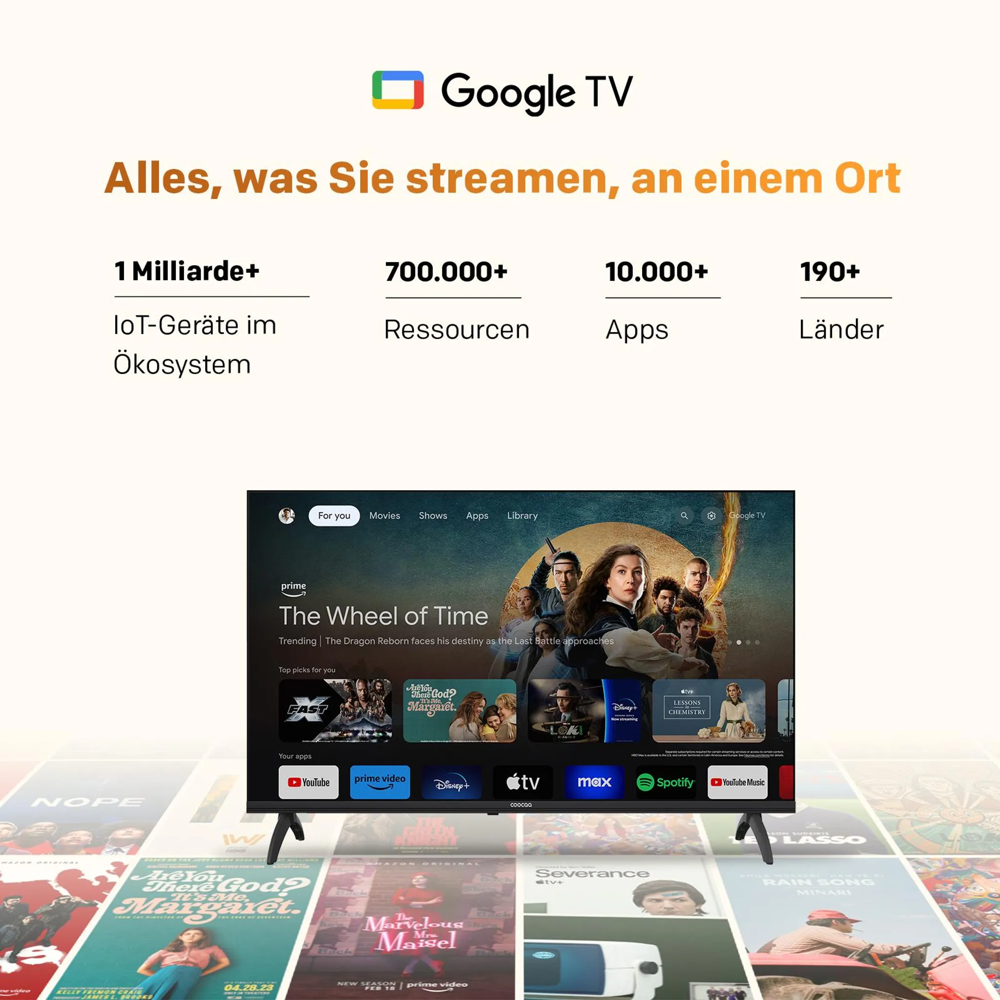 Google TV: Más de 1000M dispositivos IoT, 700K+ recursos, 10K+ apps, 190+ países.