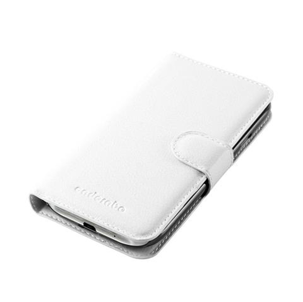 Una custodia per telefono bianca chiusa con chiusura a scatto.