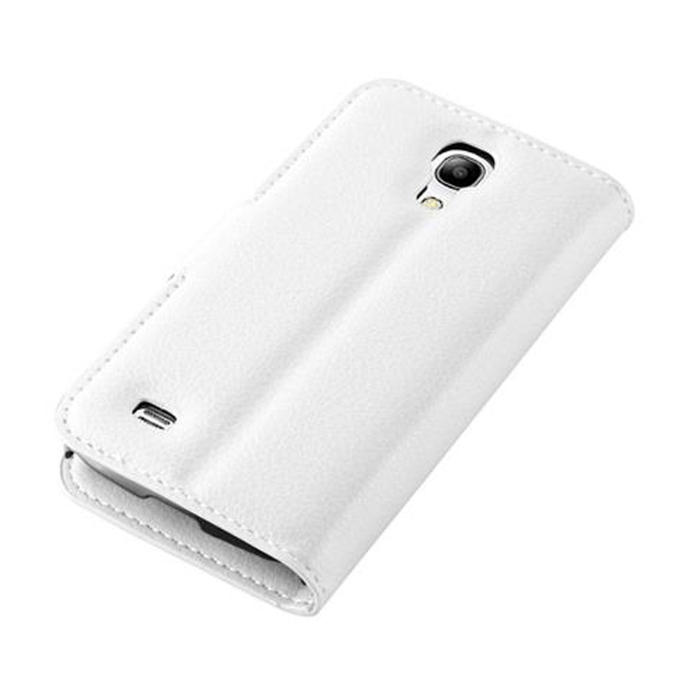 Custodia bianca per telefono con ritaglio fotocamera e piega.