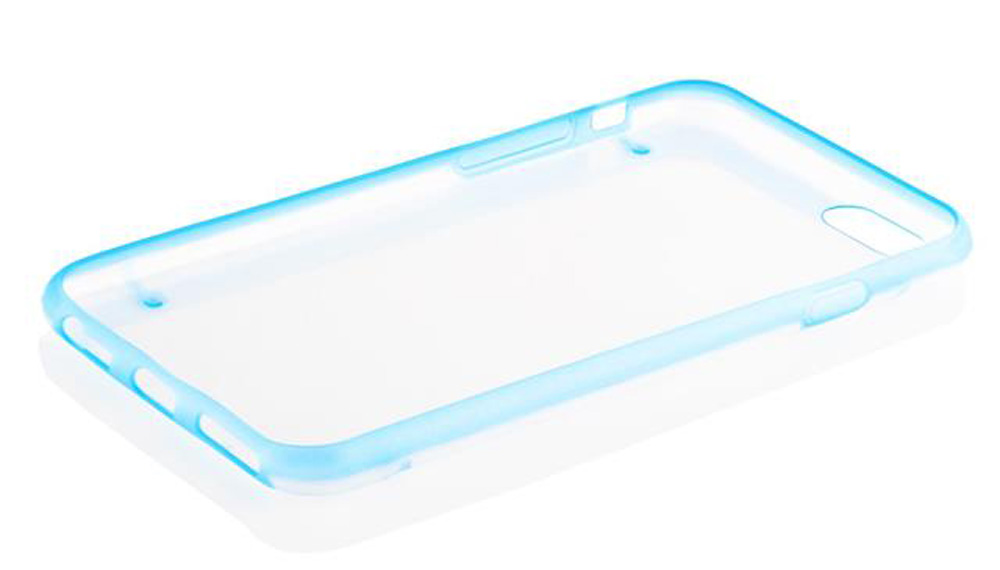 Una cover per telefono trasparente azzurro chiaro su sfondo bianco.