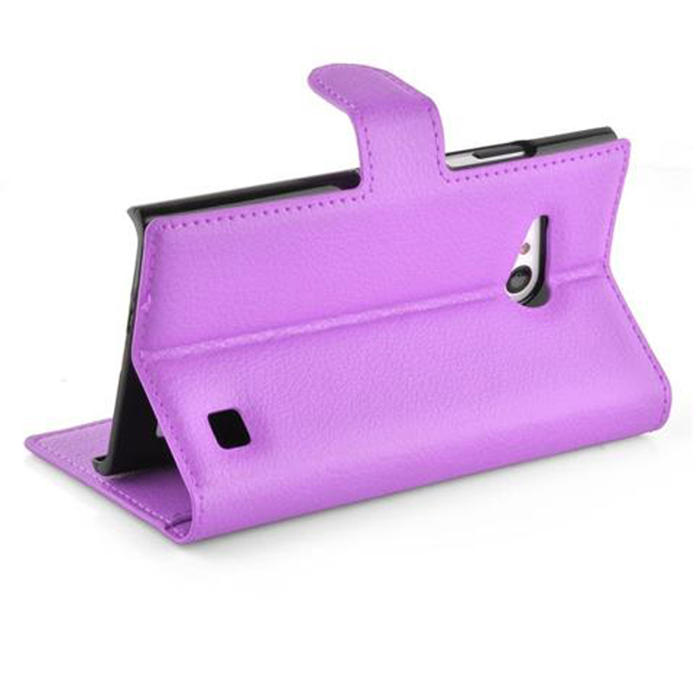 Custodia viola per tablet con funzione stand e chiusura magnetica.