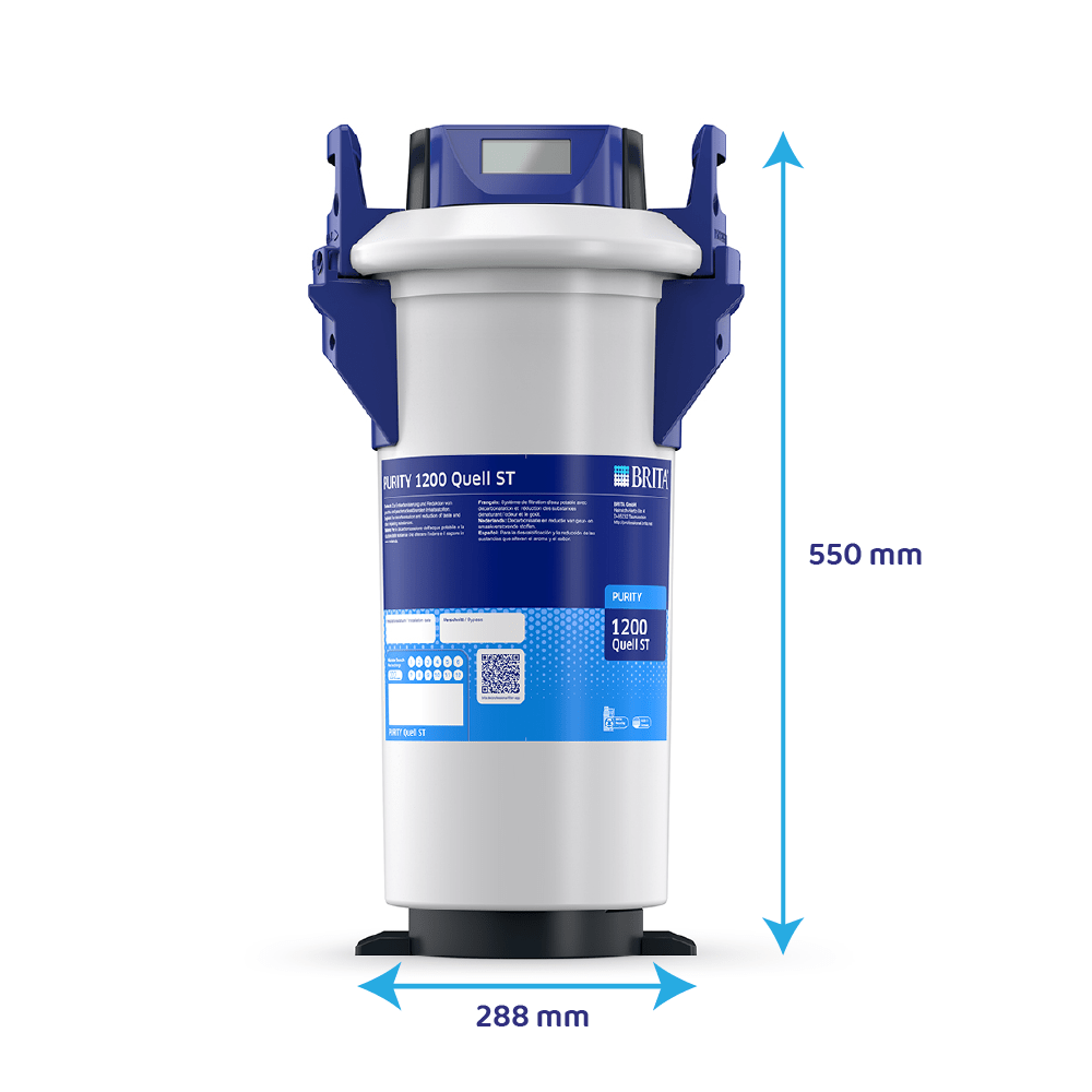 Ein Brita Wasserfilter mit Maßen 550mm Höhe und 288mm Breite.