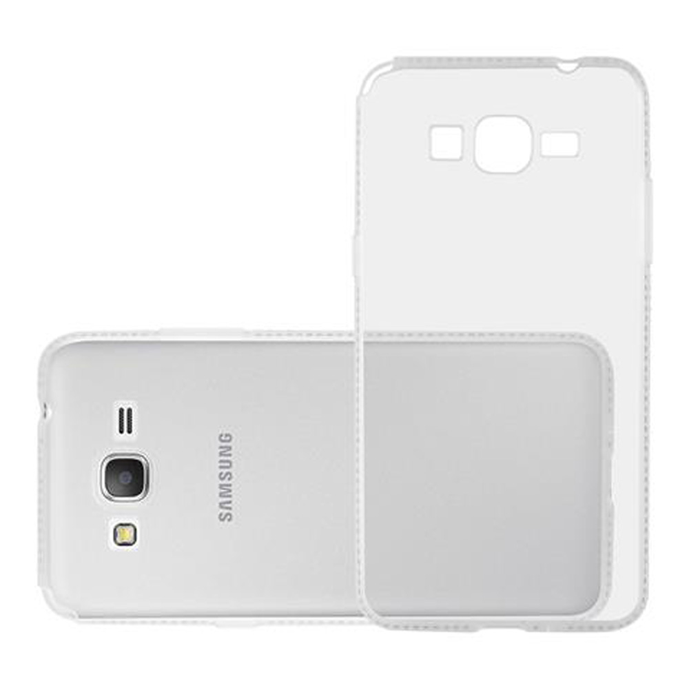 Un telefono Samsung trasparente con la sua cover. La cover è appoggiata accanto.