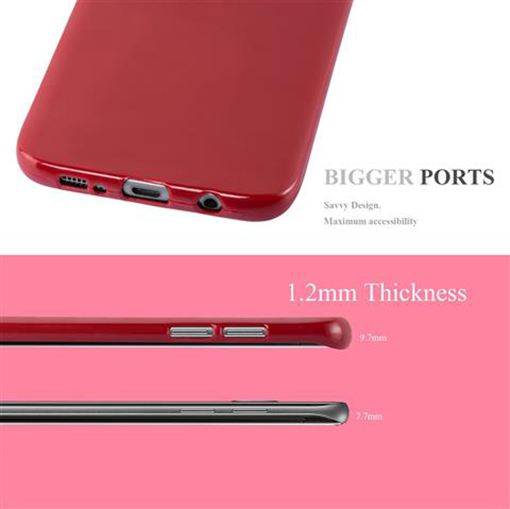 Cover rossa per telefono con porte più grandi e spessore di 1,2 mm a confronto.