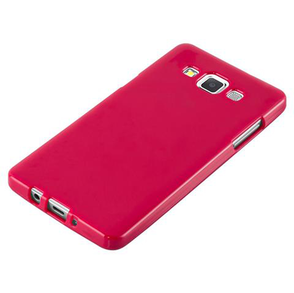 Una custodia rossa per telefono con fotocamera e flash sul retro.