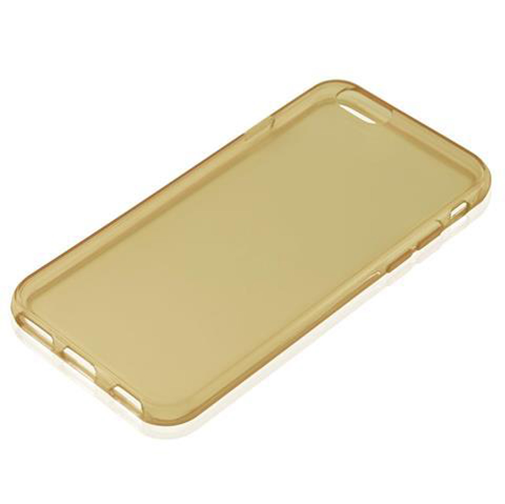 Ein durchscheinendes, goldfarbenes Handyhülle auf weißem Hintergrund.