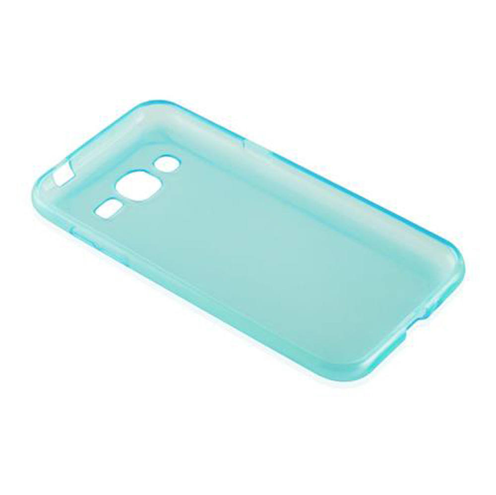 Una custodia per telefono traslucida color verde acqua su sfondo bianco.