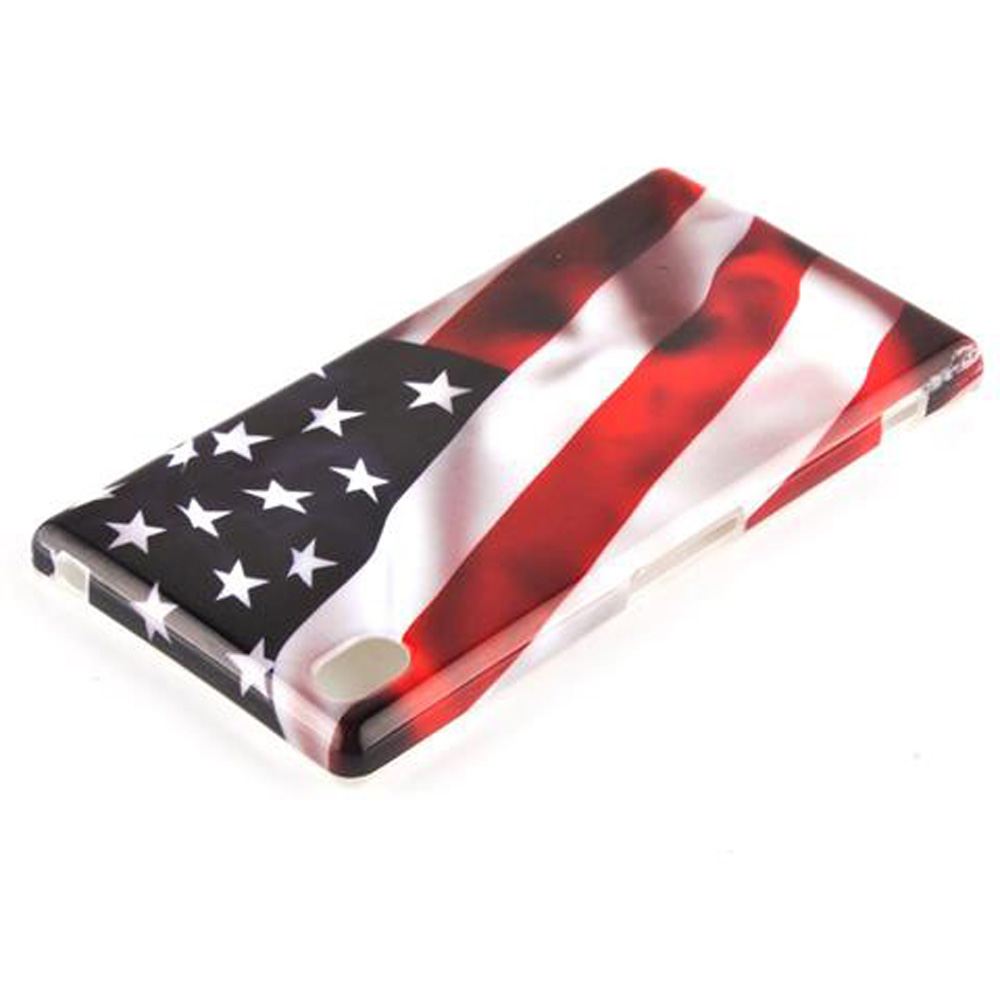 Una cover per telefono con design a bandiera USA, su sfondo bianco.