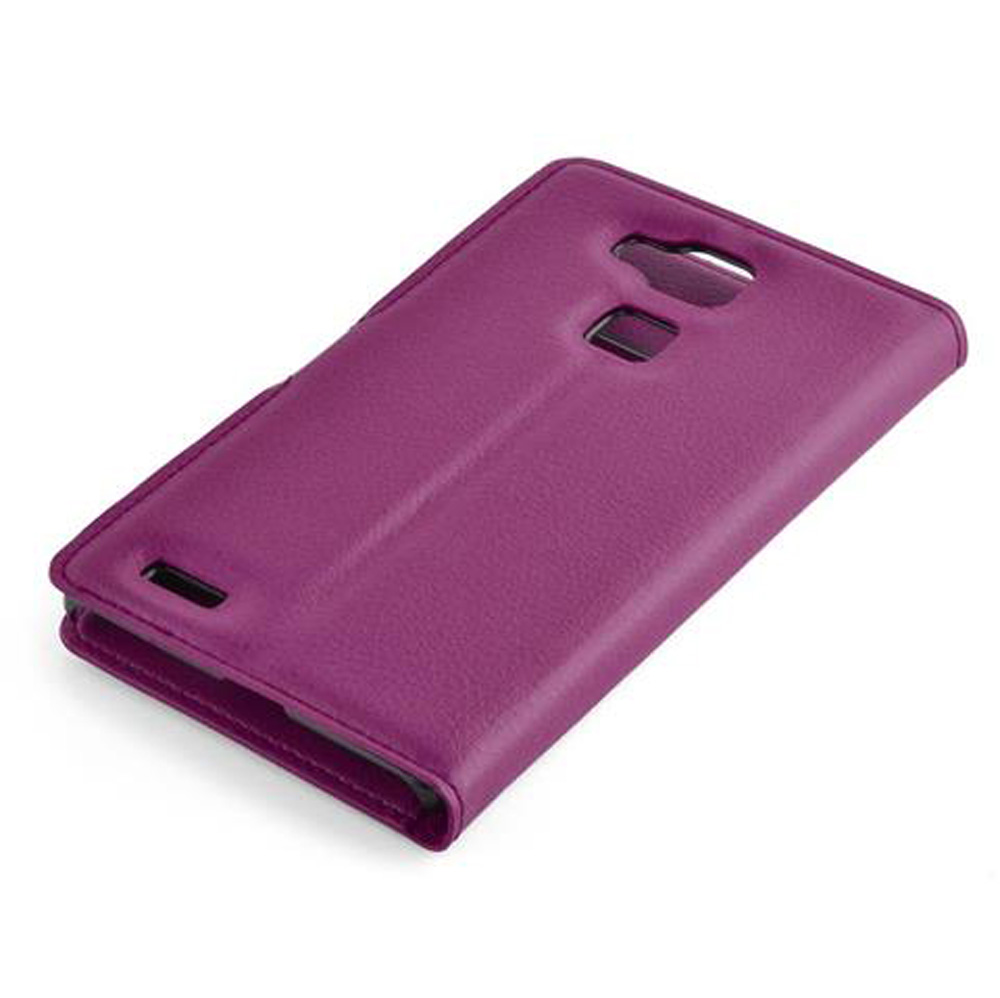 Una cover viola per cellulare con ritagli per fotocamera e flash.