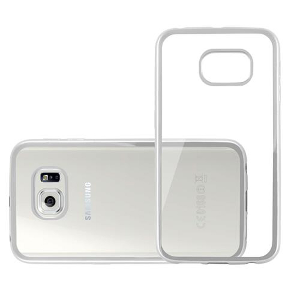 Un set di cover trasparenti per telefono, con un telefono sdraiato e l'altro in piedi.